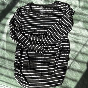 Maternity Striped Long Sleeve Tee - Black and White